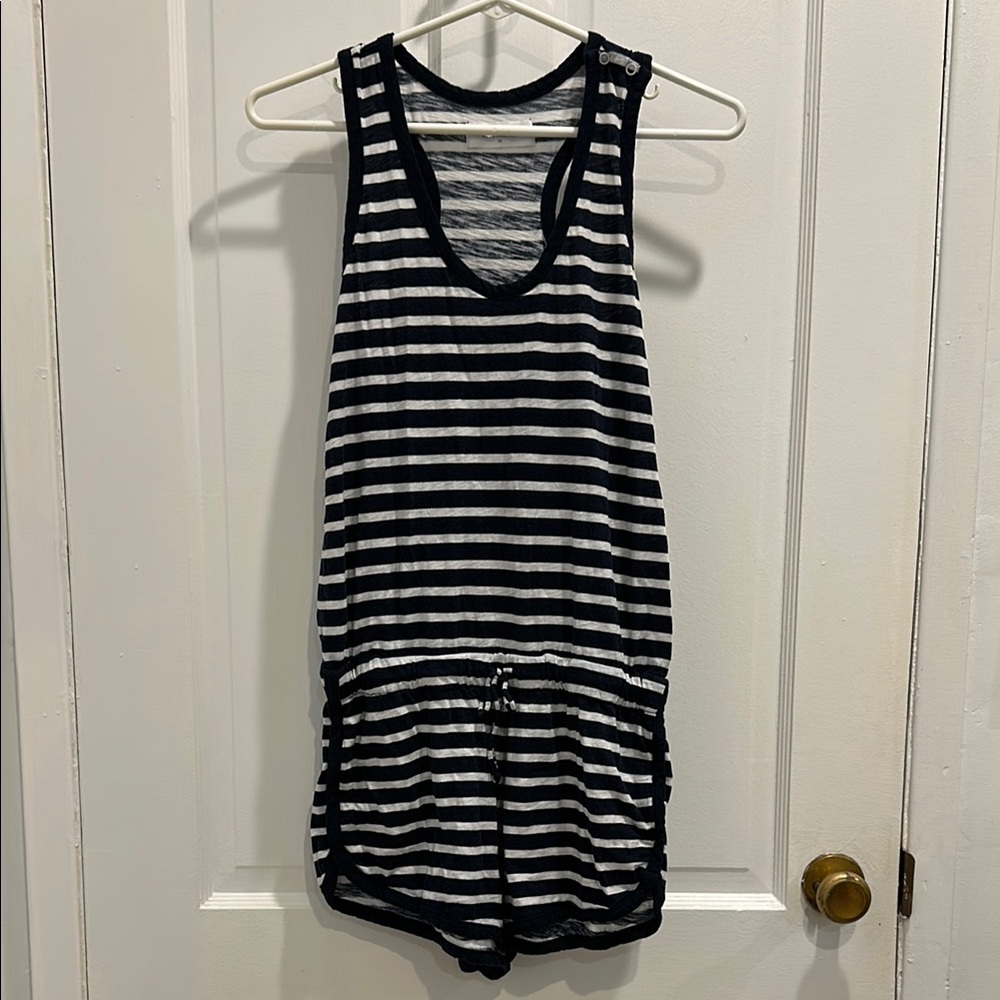 Everlane White and Blue Striped Romper